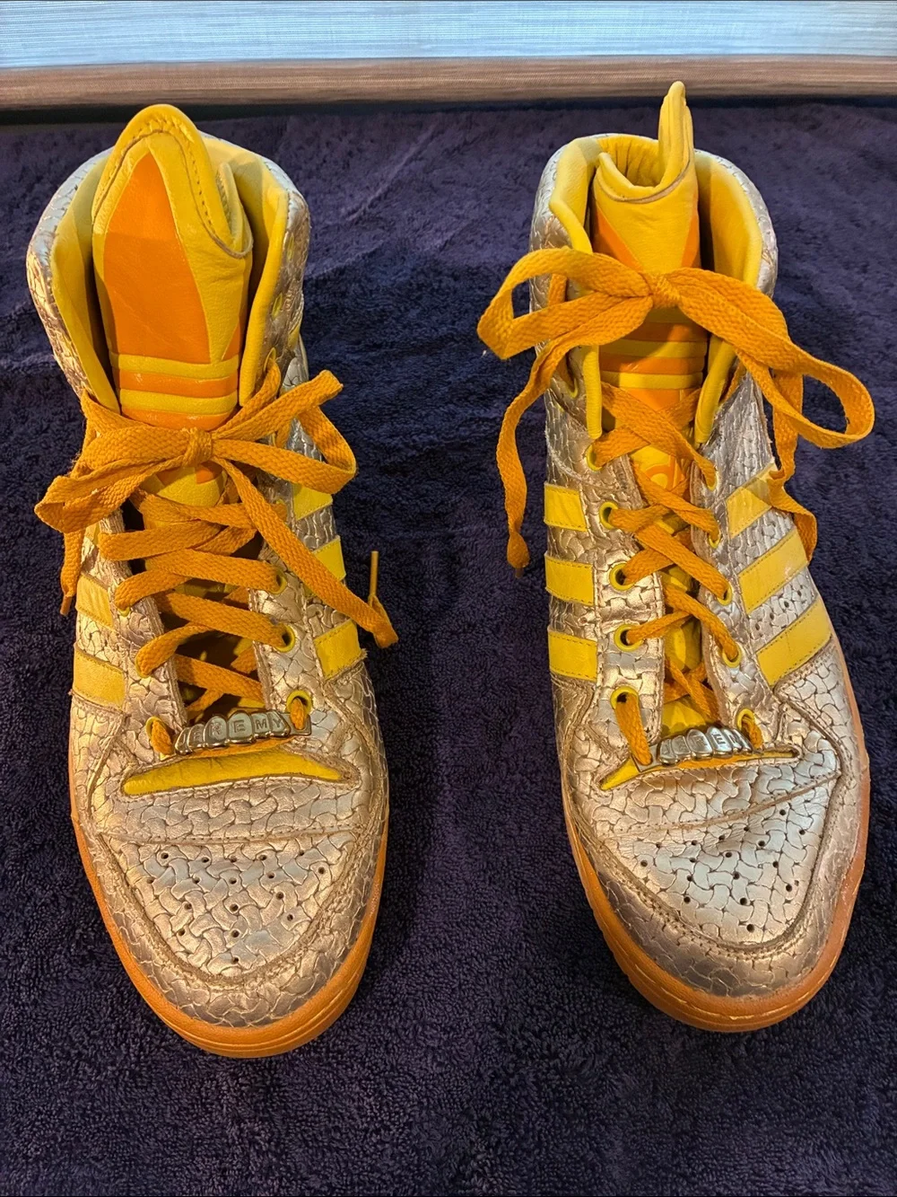 adidas Jeremy Scott Yellow and Metallic Gold High-Top Sneakers